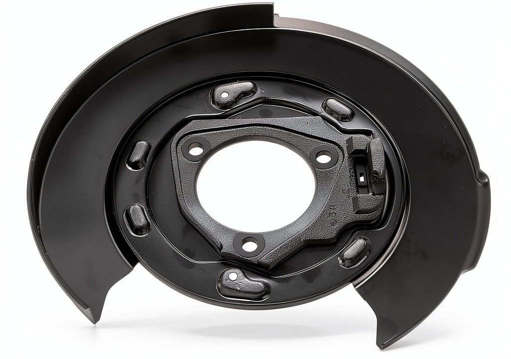 ACDelco drum brake backing plate installed on a GM vehicle rear brake assembly