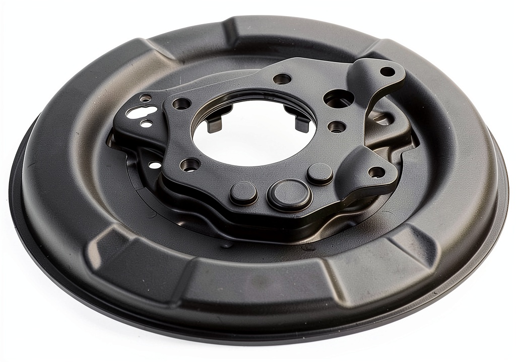 Installing Dorman Drum Brake Backing Plate Replacement on a garage workbench