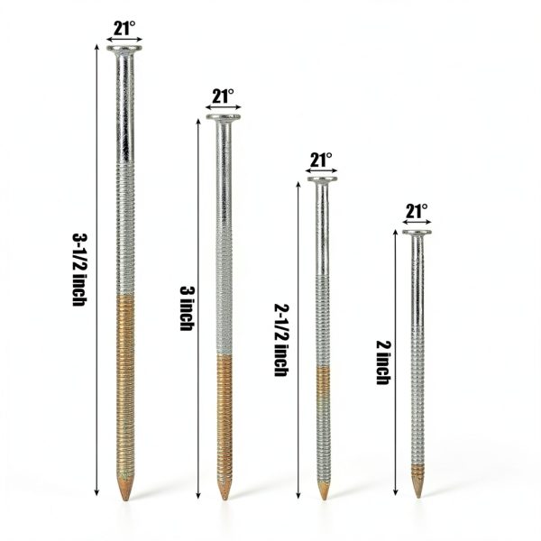 Therwen 800 Count 21° Framing Nails Ring Shank - Galvanized, 4 Sizes-1